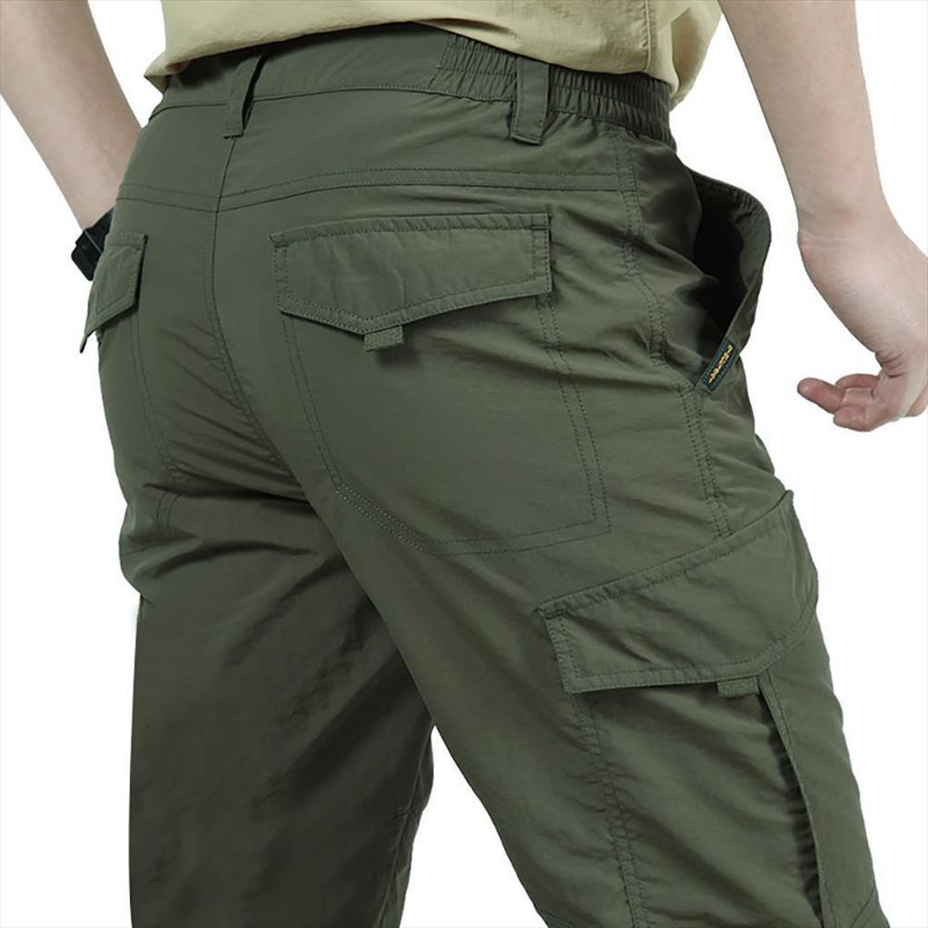 

solid color quick dry women pants thin multi pocket long cargo outdoor trousers mens clothing, Black