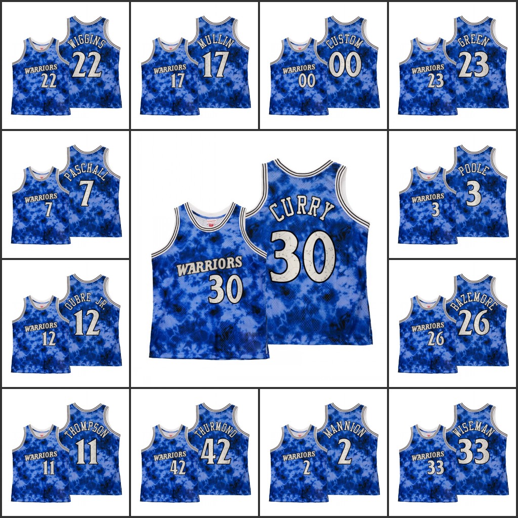 

Men Golden State''Warriors''Stephen Curry Tim Hardaway Klay''Thompson Custom Galaxy Royal Hardwood''Classics Jersey
