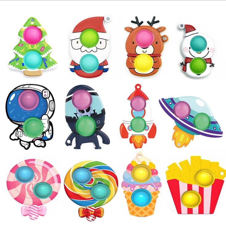 

Festive party gifts Finger Toy Rainbow Unicorn Butterfly Flower Shape Push Fidget Bubble Toys Sensory Simple Dimple Key Ring Keychain Squeeze Bubbles Spinner
