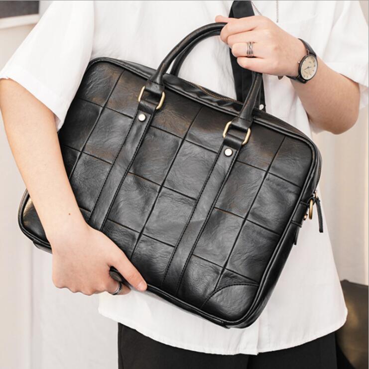 

Factory wholesale men bag trend lines The British man embossed leather briefcase mens business fashion large capacity computer handbags, Black