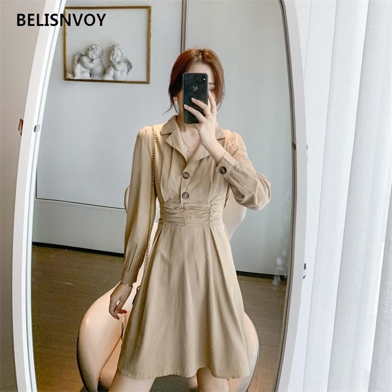 

Korean Elegant Chic OL Style Dress Young Lady office Work Women Spring Autumn Long Sleeve Black Khaki Retro Vestidos 210520