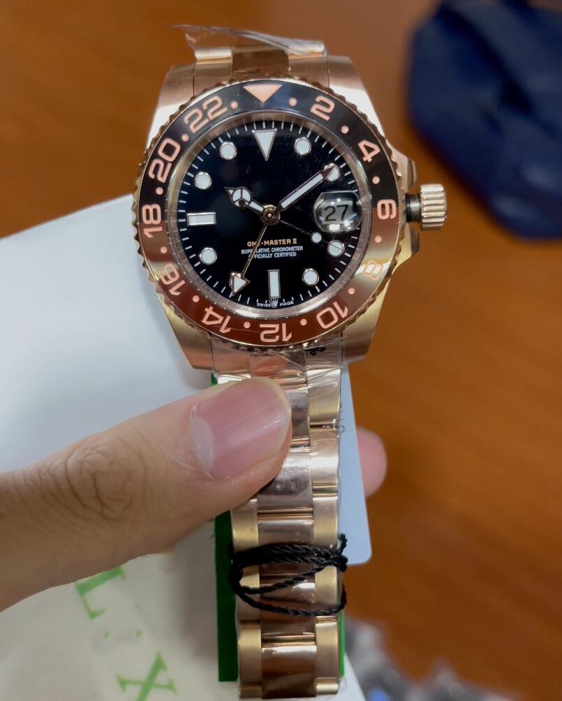 

Top Quality Wristwatches Automatic Mechanical Black GMT Blue Batman Root beer Ceramic Bezel Jubilee Master Sapphire Glass 40MM Men Watch, Slivery;brown