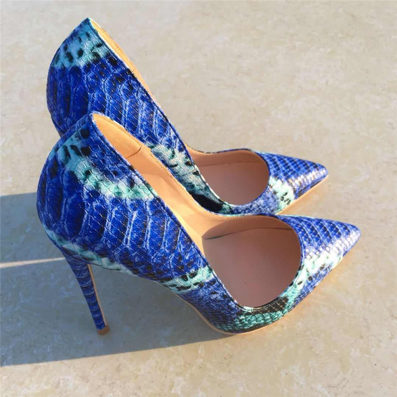 

dress shoes 12 cm high heel shoes snake printing women pumps party wedding brown green blue plus size yg014 roviciya wl91, Black