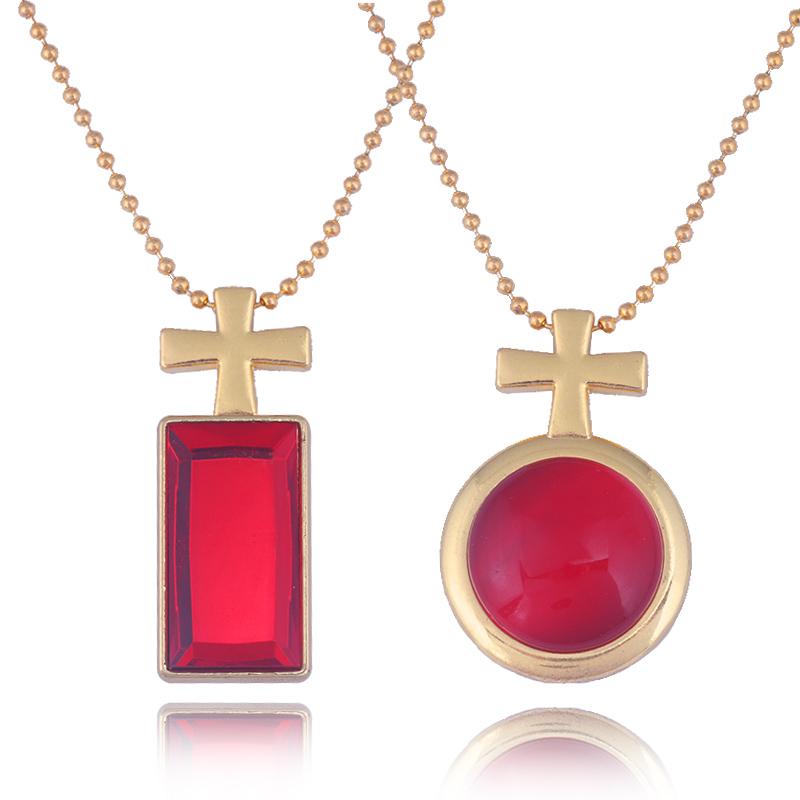 

Pendant Necklaces Anime Saga Of Tanya The Evil Necklace Von Degurechaff Red Crystal Cross Necklac For Women Men Couples Jewelry, Silver