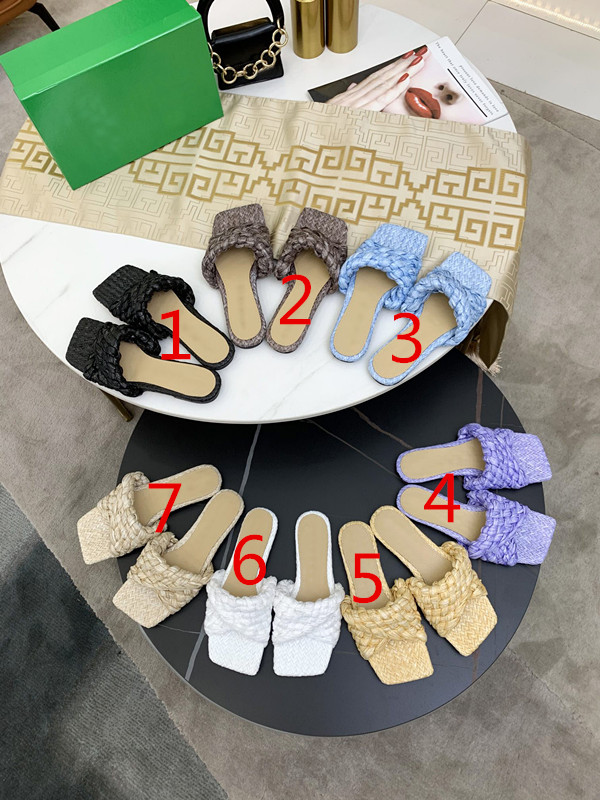 

2021 new high quality womens fashion spring and summer new pure hand knitting luxury open toe flat heel flat shoes half slippers womens sandals slippers slippers, Colour 1