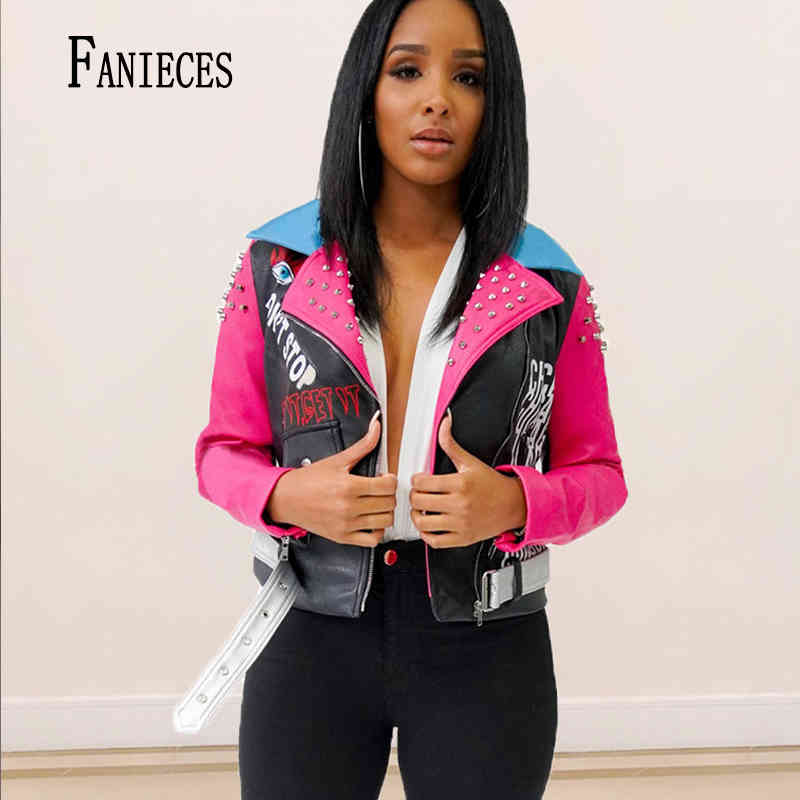 

PU Leather Jacket Women Streetwear Club Punk Spring Autumn Fashion pink Cropped Jackets With Belt Multicolor Motorcycle Coats 210520