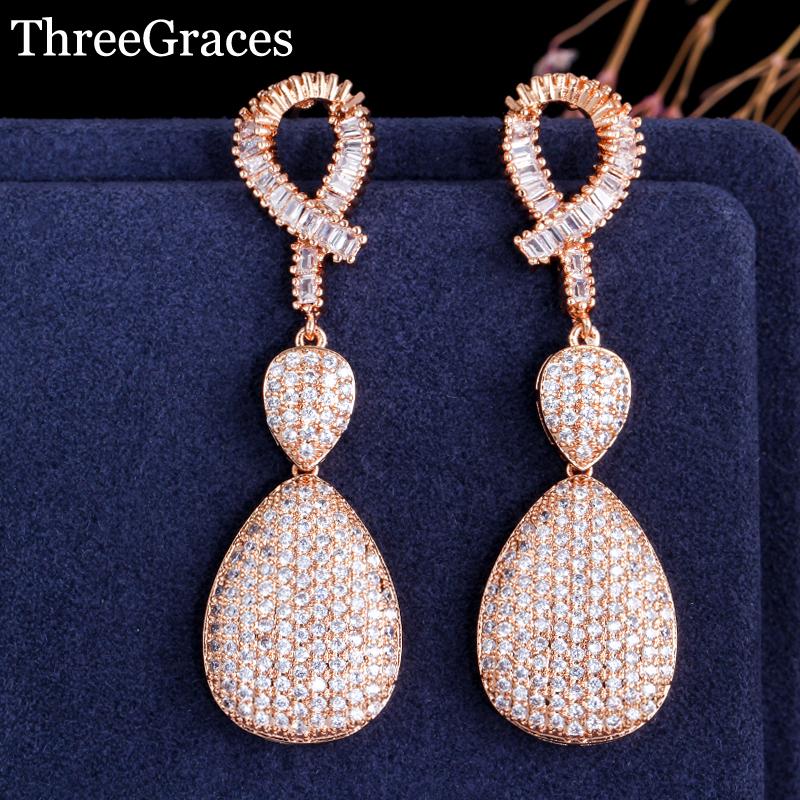 

Dangle & Chandelier ThreeGraces Luxury African Yellow Gold Micro Pave Cubic Zirconia Sparkling Water Drop Long Earring Jewelry For Wedding E, Silver