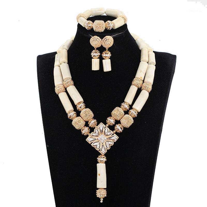 

Earrings & Necklace African Coral Beads Sets Gold Bridal Jewelry PJW119-2, Silver