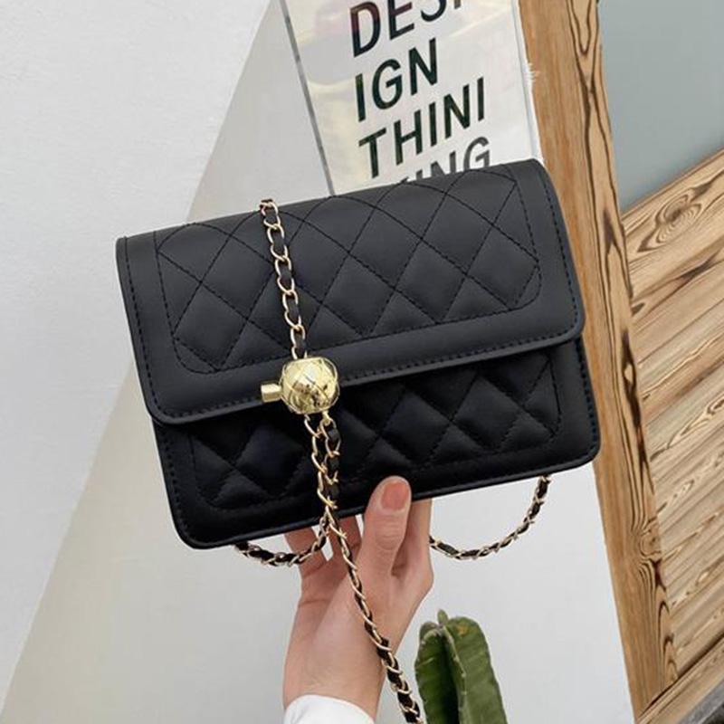 

Evening Bags Crossbody For Women Chains Designer Shoulder Lozenge Lattice Pattern Handbags Mini Square Solid Color Messenger, Black