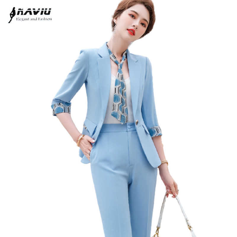

Summer Fashion Temperament Slim Suit Business Formal Half Sleeve Blazer And Pants Office Ladies Work Wear 210604, Yellow blazer
