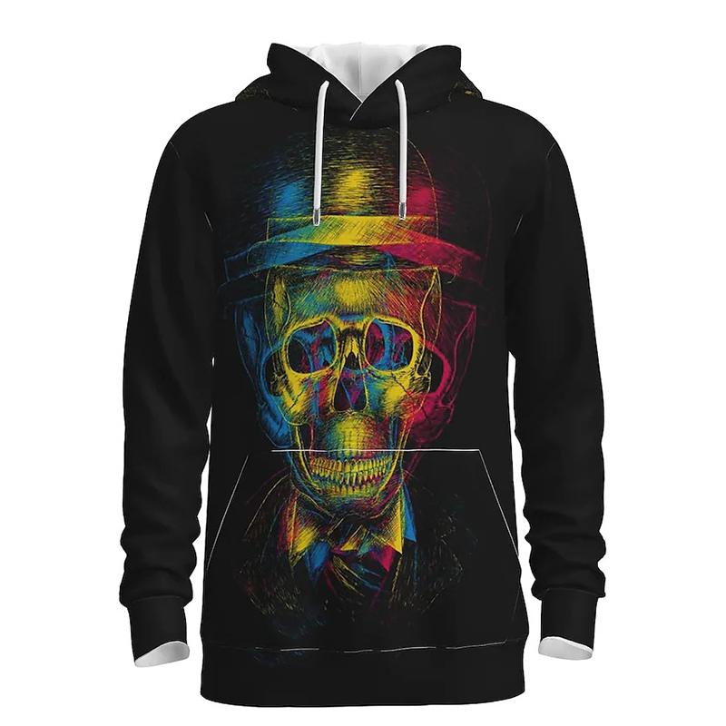 

Halloween Tie-dye skull pattern men's 3D printed hoodie visual impact party top punk goth round neck high quality sweatshirt hoodie, Black