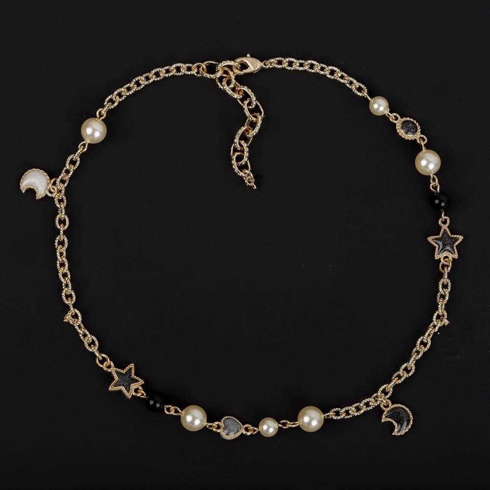 

Brand Fashion Jewelry Women Vintage Gold Color Black Star Resin Pearls Necklace Choker Sweater Chain Party Fine Fashion Jewelry