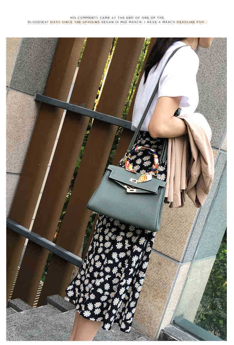 

CLASSIC FLOWER Designer bag 2021 New Fashion Large Capacity Togo Head Soft Portable KELYs Leather Versatile Messenger Bag for Women, Light green