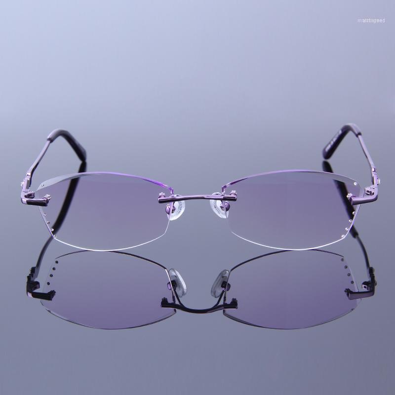 

Sunglasses High Clear UV Coating Lens Reading Glasses Women Rhinestone Eyewear Rimless Frame Purple Finished Presbyopic Eyeglasses S70381