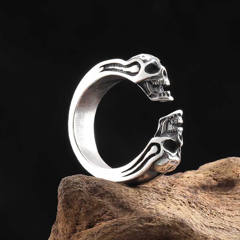 

Cluster Rings Real 925 Sterling Silver Personalized Carved Antique Skull Opening Thai Ring For Exquisite Jewelry Souvenir Gift, Golden;silver