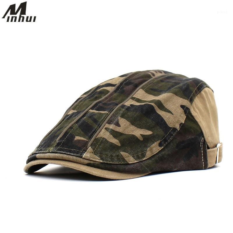 

Berets Minhui 2021 Camouflage Men's Caps Casual Hats Gorras Flat Cap Male Beret, Beige