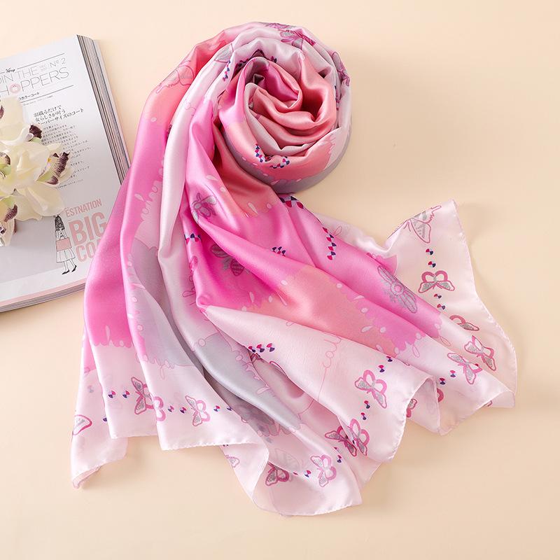 

Women Summer Scarf Silk Soft Letter Butterfly Print Scarves Lady Shawls Wrap Bandana Beach Stoles Hijab Bandanas