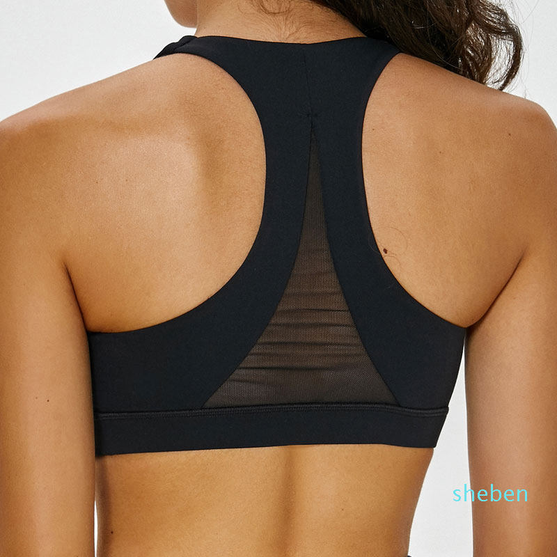 

Mesh Patchwork Sports Bra Top For Women Fitness High Support Push Up Ladies Yoga Brassier Double Shoulder Strap Girl Active Wear L-22, Black