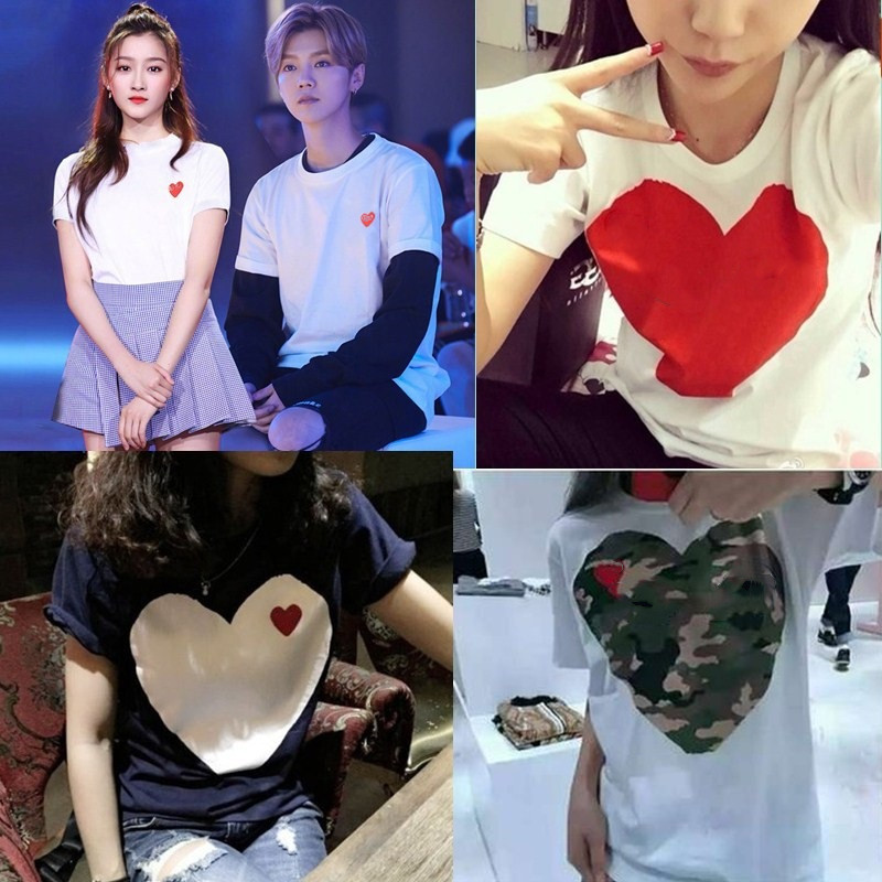 

Men T shirt Fashion women tshirts Summer Casual Tees Breathable Short Sleeve Heart Print Funny Top Tees with box, White;black