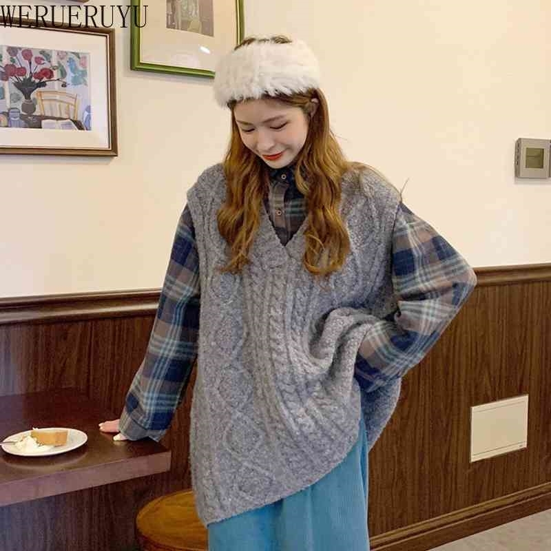 

WERUERUYU Women Sweater Spring Autumn Vest Sleeveless O-Neck Knitted Vests Long Sections Vest Female Jumper 210608, Photo color