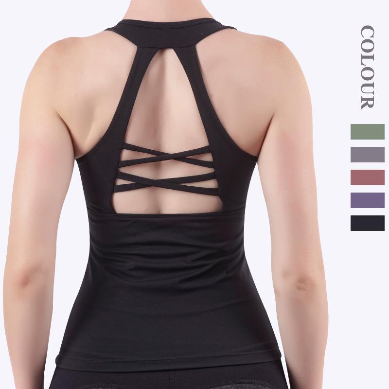 

Yoga Outfit TQTQKK Cross-Back Women Vest Sports Bra Gym Workout Running Push-up Athletic Crop Tank Top Solid Color Fitness Clothing
