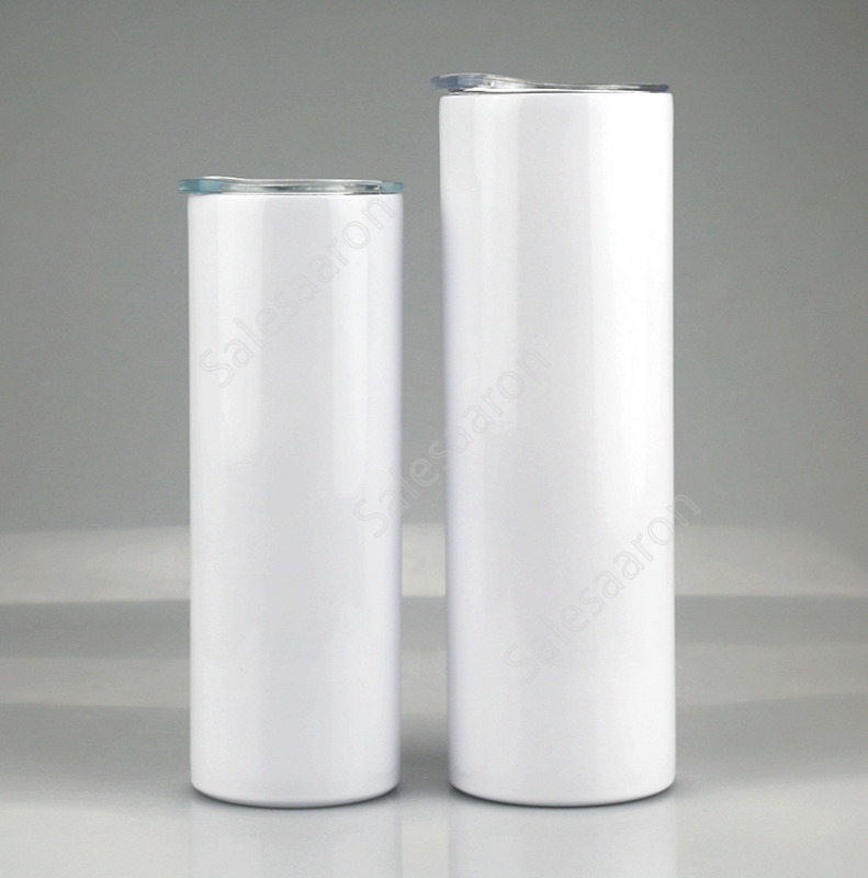 

20oz 30oz Sublimation straight Tumbler Stainless steel blank white cup with lid straw Cylinder bottle sea shipping DAS233