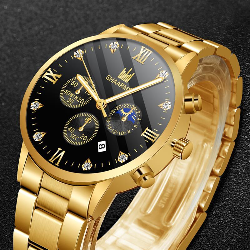 

Wristwatches SHAARMS Relogio Masculino Fashion Men Luxury Watch Stainless Steel Quartz Wristwatch Male Business Diamond Watches Reloj Hombre