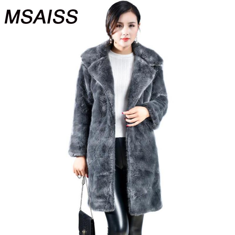 

Women's Fur & Faux MSAISS XS- Women Long Winter Coat Plush Thickened Jacker Artificial Mink Lady's, Black