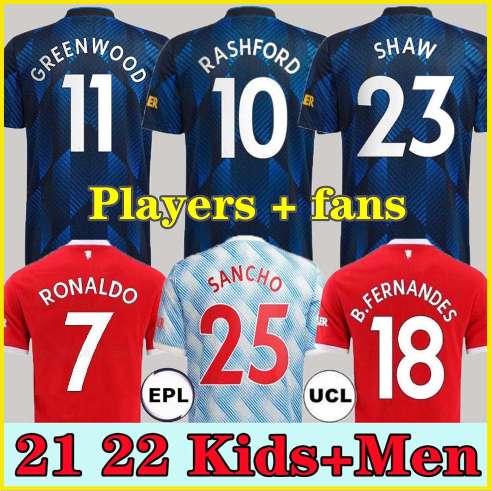 

2021 2022 FANS Player 21 22 RONALDO SANCHO jerseys MANCHESter POGBA CAVANI VARANE SHAW B. FERNANDES LINGARD UNITED GREENWOOD UTD soccer foot, Red