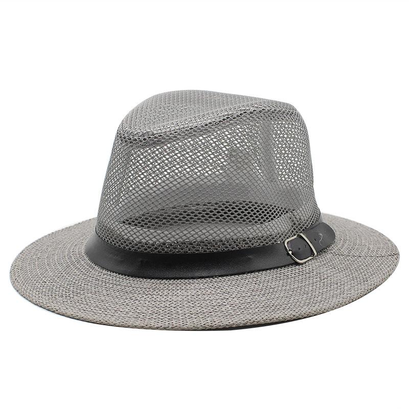 

Wide Brim Hats Men's Spring Summer Net Yarn Top Hat Seaside Beach British Jazz Hollow Sun Outdoor Sunscreen Sunshade Panama Cap