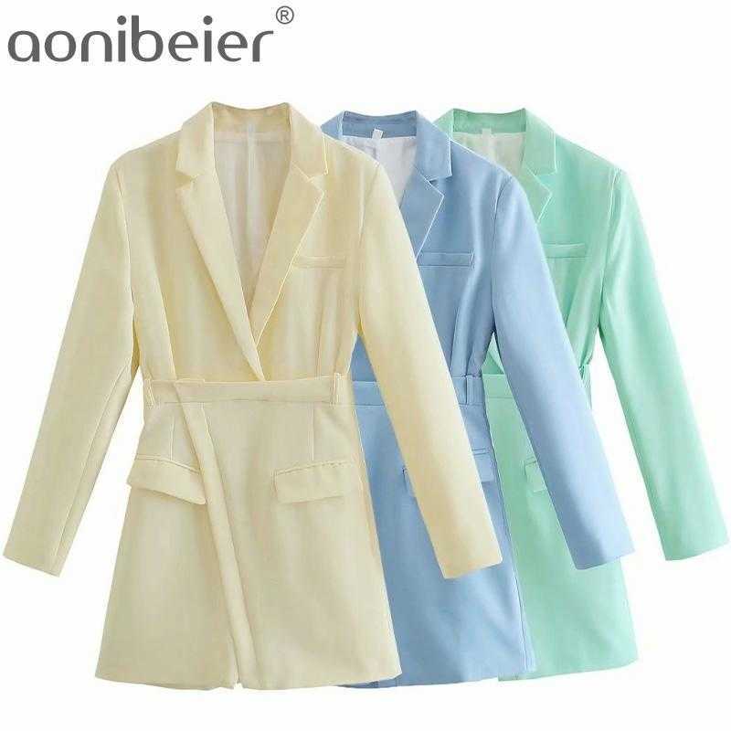 

Spring Summer Notched Collar Long Sleeve Office Lady Pencil Dress High Waist Casual Women Blazer Mini Female 210604, Bl