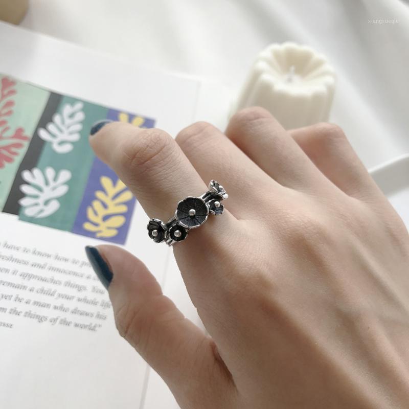 

Cluster Rings Vintage Authentic S925 Sterling Silver Fine Jewelry Handcraft Retro Flower Open Adjust J414, Golden;silver