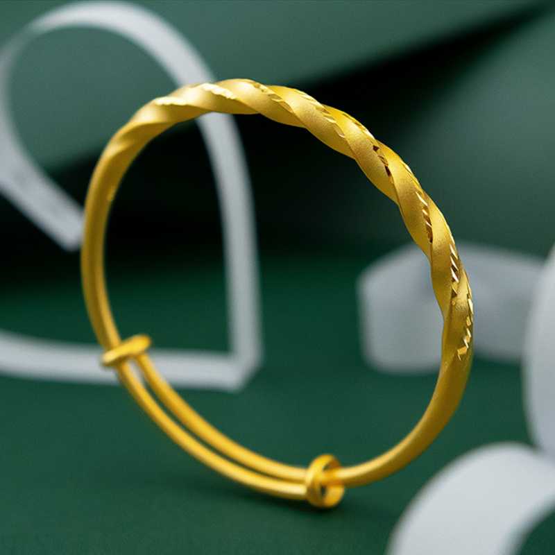 

Bangle 14k Gold Plated Women's Wedding Engagement Solid Twisted Exquisite Push-pull Bracelet Jewelry Gifts Long-lasting Color