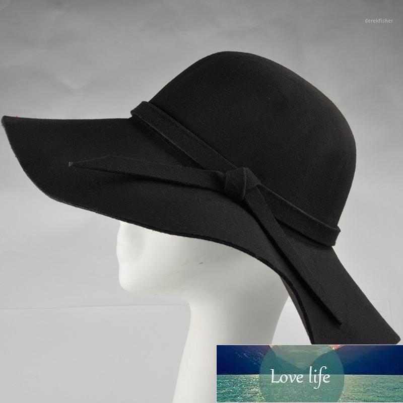 

Wide Brim Hats Fashion Women Lady Wool Felt Bowler Fedora Hat Floppy Sun Beach Bowknot Cap Hat1, Black