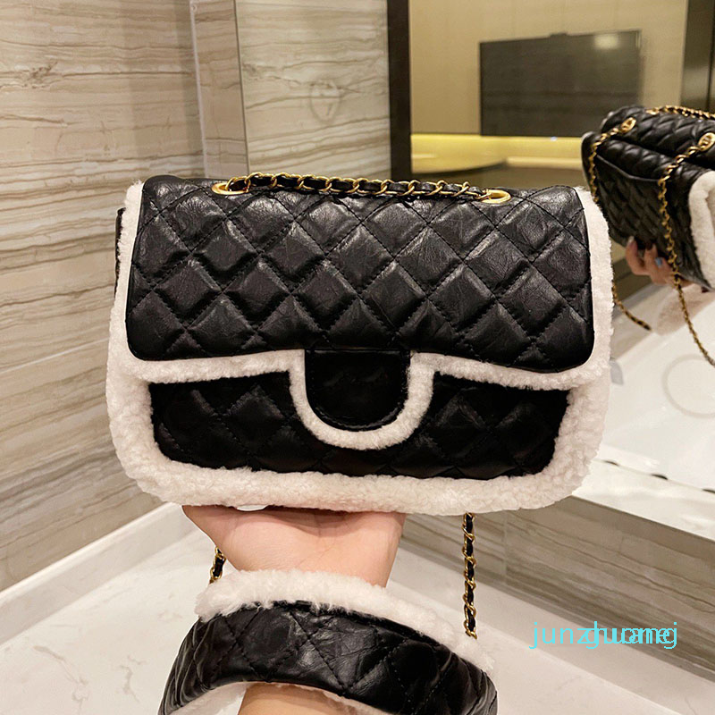 

Designer- Fall Winter Shearling Fur Bags Fashion Women Girls Multi Pochette Pre-Collection Outdoor Street Handbags vv25, Black