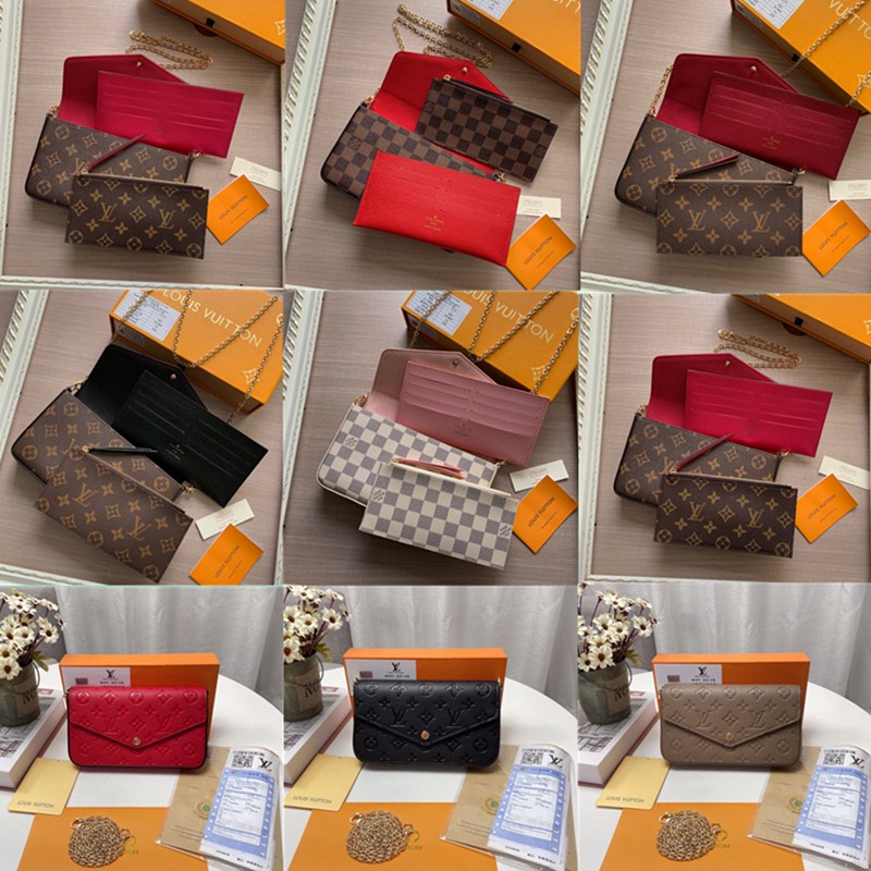 

5A+ Cowhide Emboss Pochette Felicie Shoulder Crossbody Bag Lady Envelope Trio Purse LVYSLLouisVittonVutton Designer