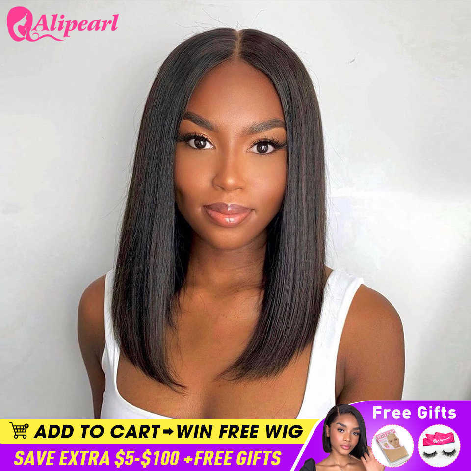 

AliPearl Hair Straight Bob Wig 13x4x1 Lace Part Wigs Human Hair Wigs Brazilian 4x4x1 Lace Closure T Part Bob Wig For Black Women S0826, Ombre color