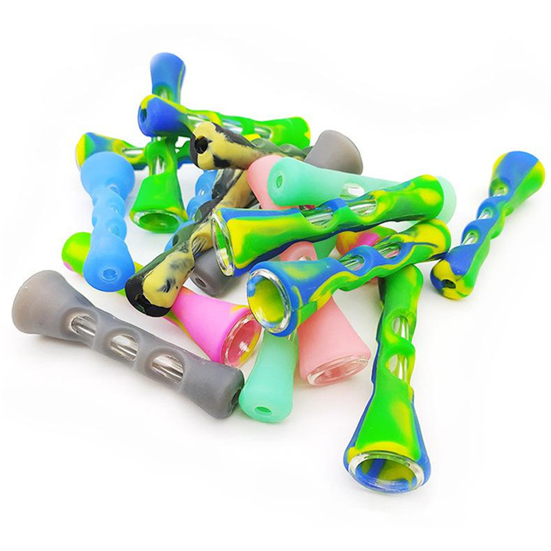 

Portable Silicone Smoking Pipes Glass Bongs 3.4 inches Mini Cigarette Holder