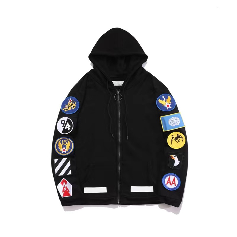 

European detach arrow zipper cardigan Hoodie for men and women casual OW, Black