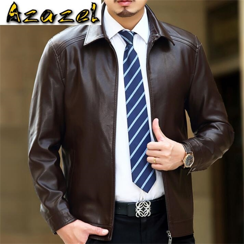 

Men natural sheepskin leather jacket Autumn and winter Brand men's Genuine Leather jackets thickening lapel leather coat 211111, A single lining