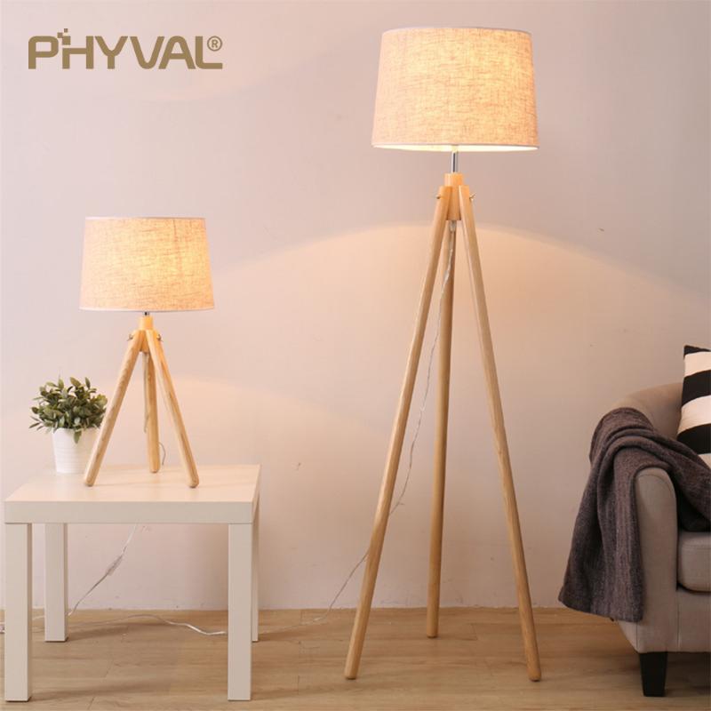 

Nordic Floor Lamp Solid Wood Frame Fabric Lampshade Simple Bedroom Study Three-legged Standard Foot Switch E27 Lamps