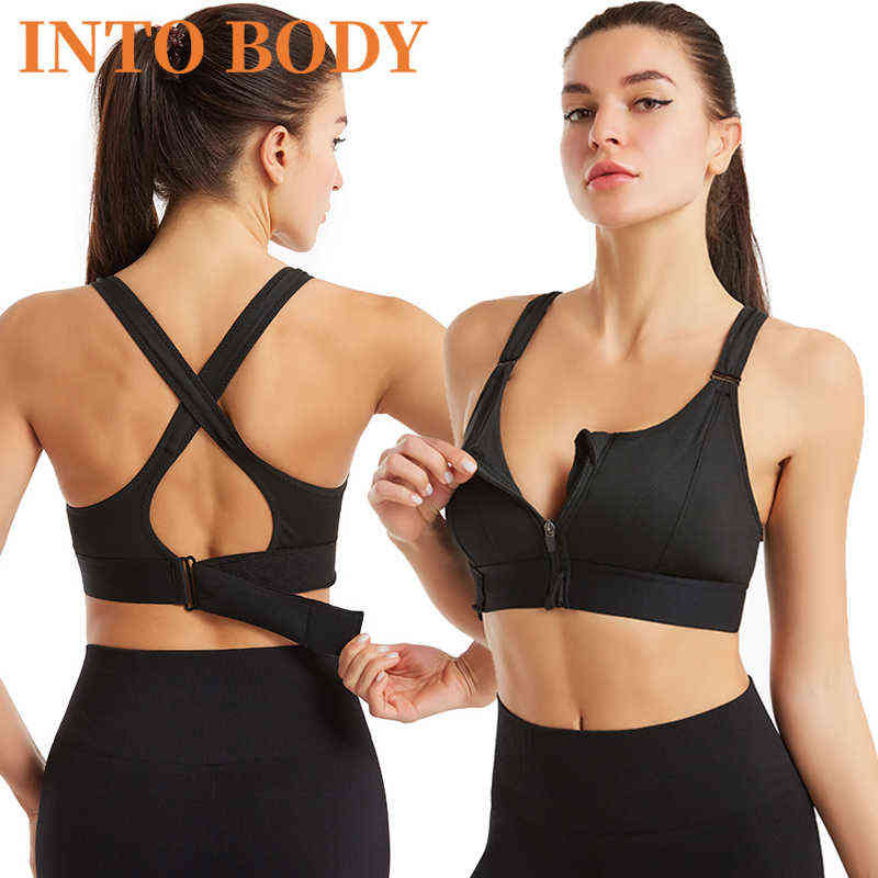 Of Women's Sports Bra Gathered Without Steel Ring Adjustable Belt Front Zipper Yoga Running Vest Shockproof Underwear Plus Size 211217-image-746753664