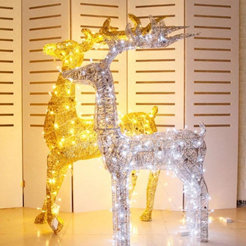 

Christmas Decorations Iron Wrought Glowing Deer Cart Ornament Reindeer Sleigh Home Xmas Party Decor With Light 2022 35/50cm Year Gift