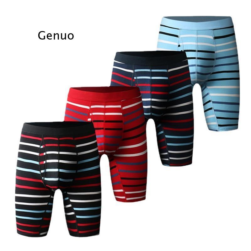 

Underpants Stripes Long Men Boxer Underwear Underware Shorts Male Cotton Leg Boxers Quality Sexy Pouch Panties, Black;white