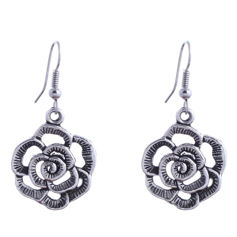 

women's hollow flower Tibetan silver Dangle Chandelier earrings DYMTQE065 fashion gift national style women DIY earring