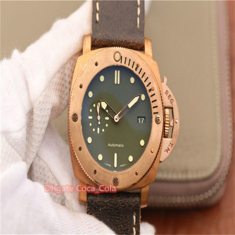 

Luxury Classic PAM00382 Automatic Movement 47mm Men Watch Rotating Bezel Bronze Color Stainless Steel Case Brown Leather Strap Diving Mens a31