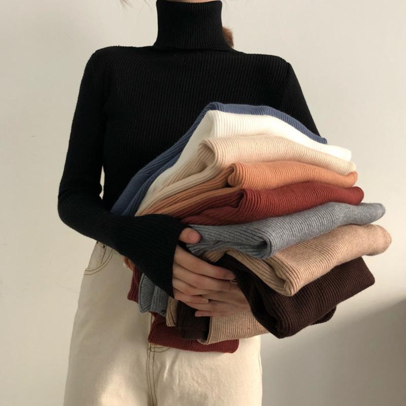 

Women's Sweaters Women Turtleneck Autumn Winter Korean Slim Pullover Basic Tops Casual Soft Knit Sweater Warm Jumper, White;black
