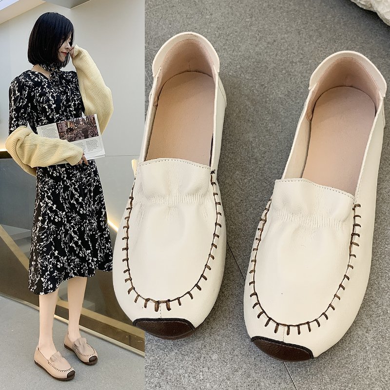 

Sandals Women's Shoes Leather Women Moccasins Woman Slip on Female Flat Loafers Winter Boat Shoe Zapatillas Mujer 4WUD, Black