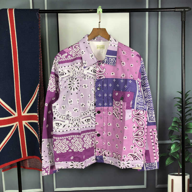 

Kapital Chrome/hearts 20ss cotton man Hirata Hehong hemp cashew flower print color matching shirt jacket Y75R, Purple