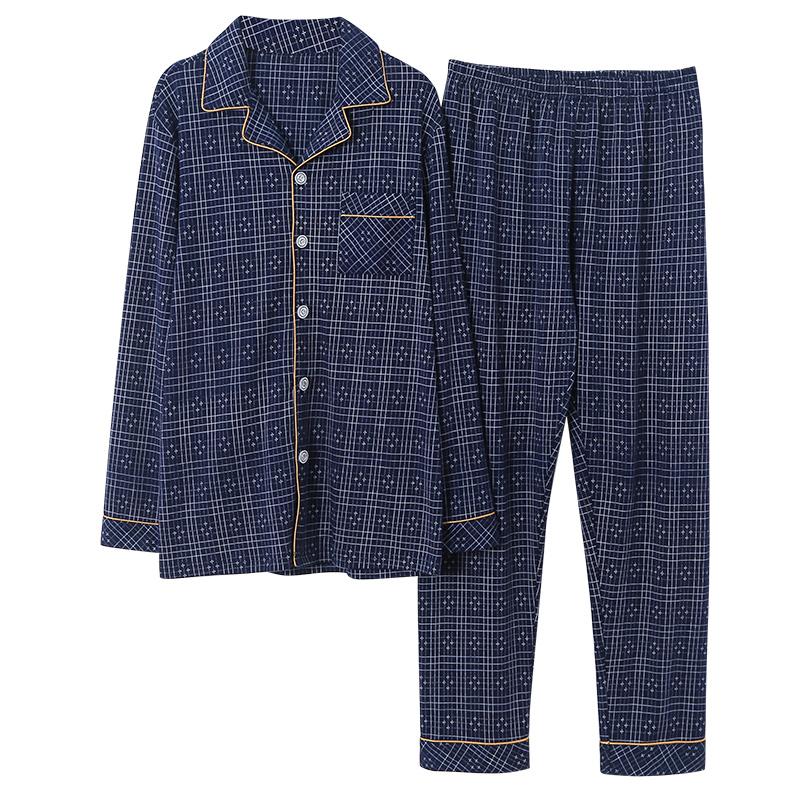 

Men's Sleepwear Autumn Pajama Set Knitted Cotton Pijama Homebre Long Sleeve Turn-down Collar Casual Plus Size -4XL Male Pijamas, Xkf9104
